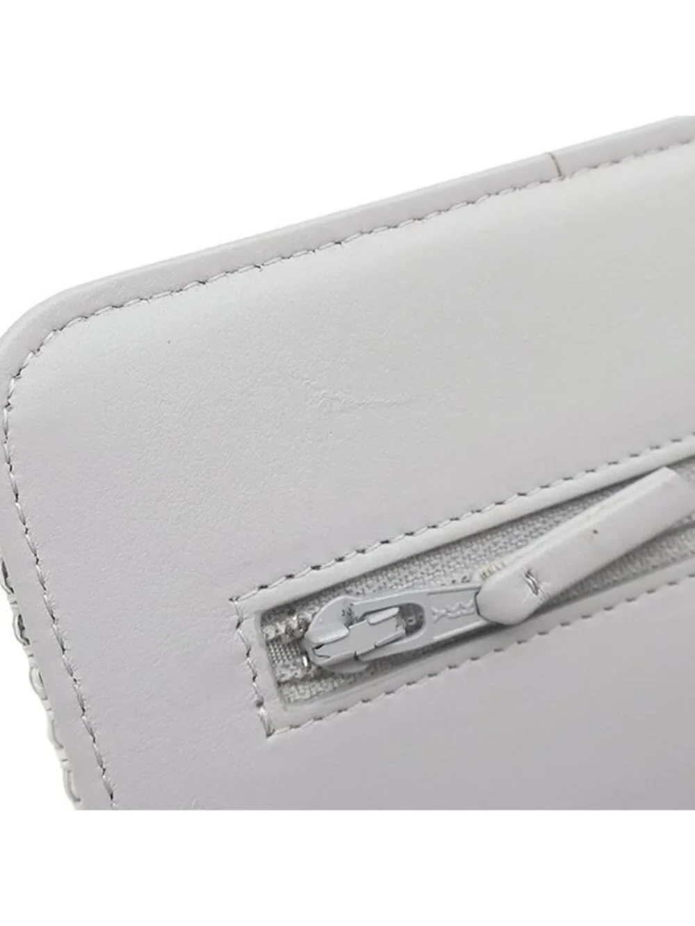 Chanel Chain Wallet Deauville Canvas Leather Gray Silver Logo CC Shoulder Bag 24